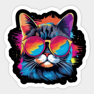 Party Cat in Sunglasses Men Women 80s 90s Retro Funny Cat Sticker